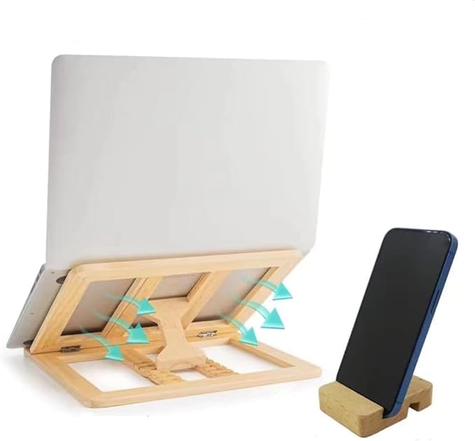 Wooden Laptop Stand for Desk with Free Phone Holder