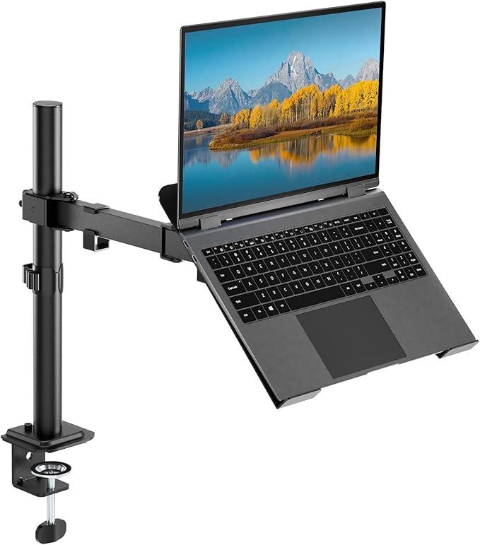 Single Laptop Desk Mount with Adjustable Vented Tray